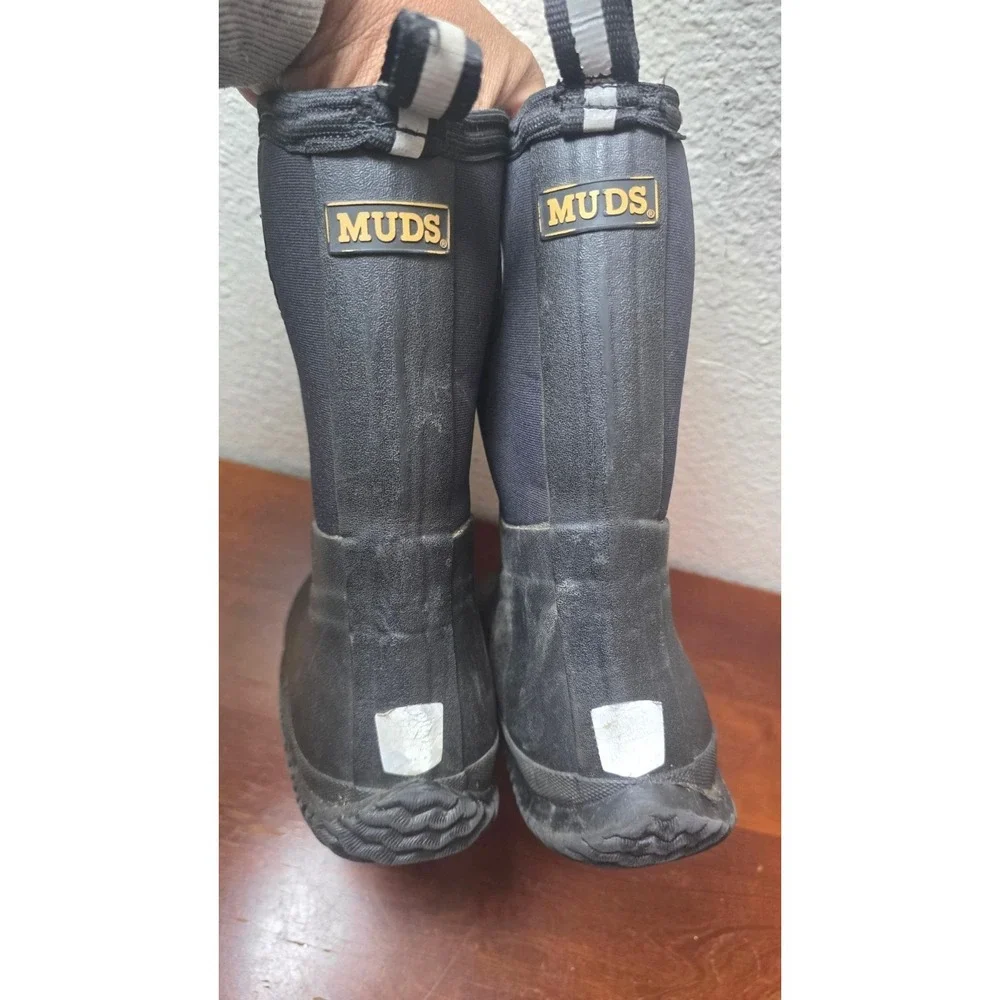 Muds Noble Outfitter Kids Black Rain Mid-Calf Rubber Boots Pull Handles Size‎ 3